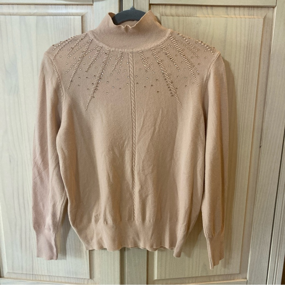 Women's Tan Sweater with Embellishments